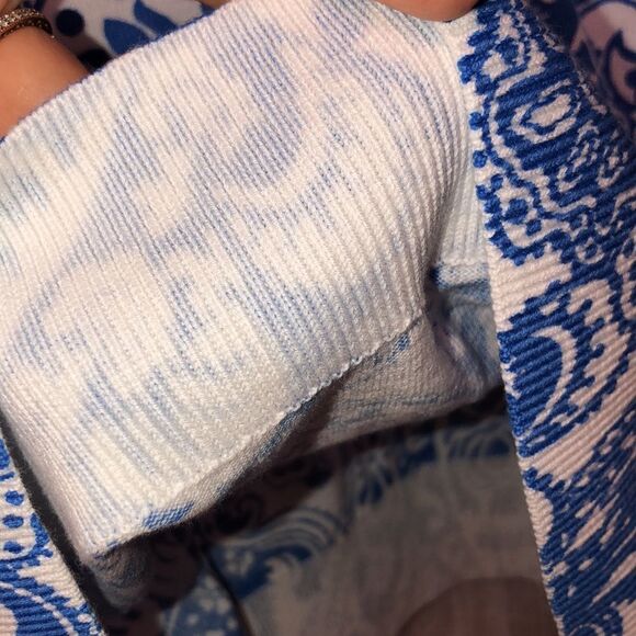 Talbots SP Knit White Blue Paisley Short Sleeve Knit Pullover Sweater Top - Picture 10 of 13